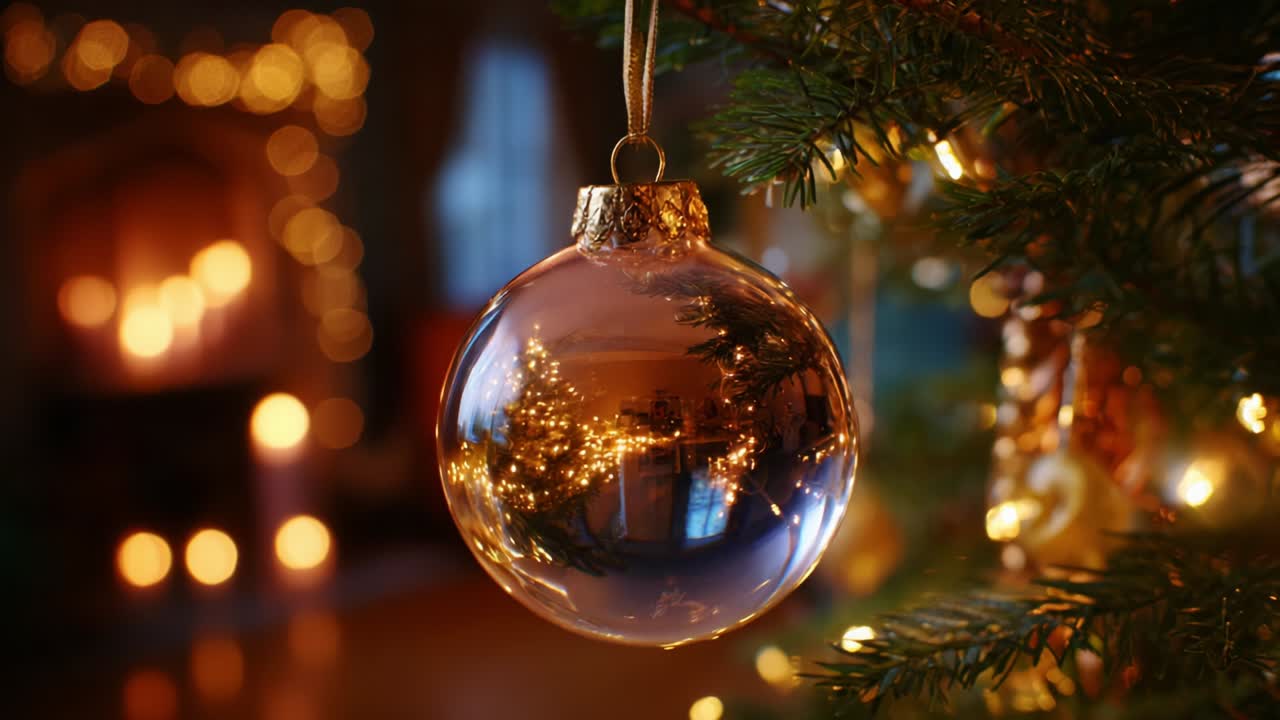 A Beautifully Adorned Christmas Tree Ornament Reflecting Warm Twinkling Lights and Holiday Cheer in an Inviting Festive Setting, Perfect for Capturing the Essence of the Season's Joy