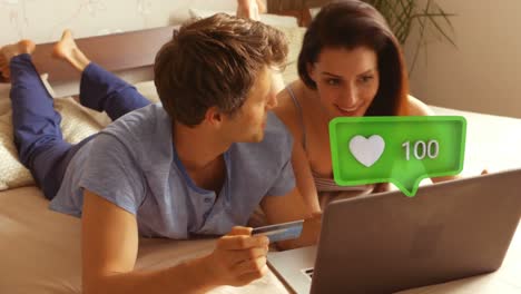 caucasian couple in social distancing buying online at home