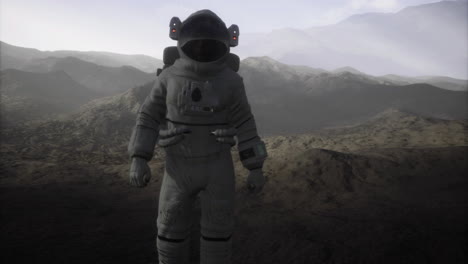 mars astronaut explores the rocky terrain and distant landscape of the planet