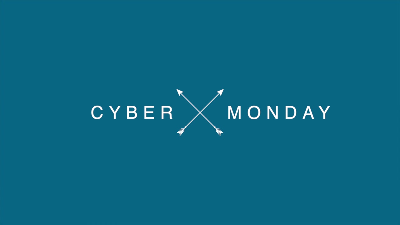 Retro Cyber Monday tekst med pile på blå gradient