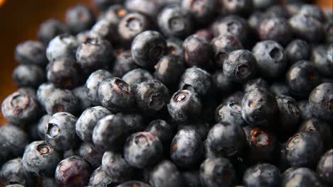 close up of fresh blueberry in wooden plate