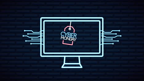 cyber monday neon lights animation with desktop