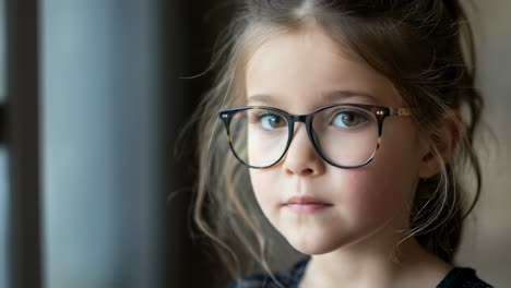 young girl wearing eyeglasses demonstrating range of thoughtful, inquisitive expressions while adjusting frames with subtle variations in mood and perception during studio portrait session