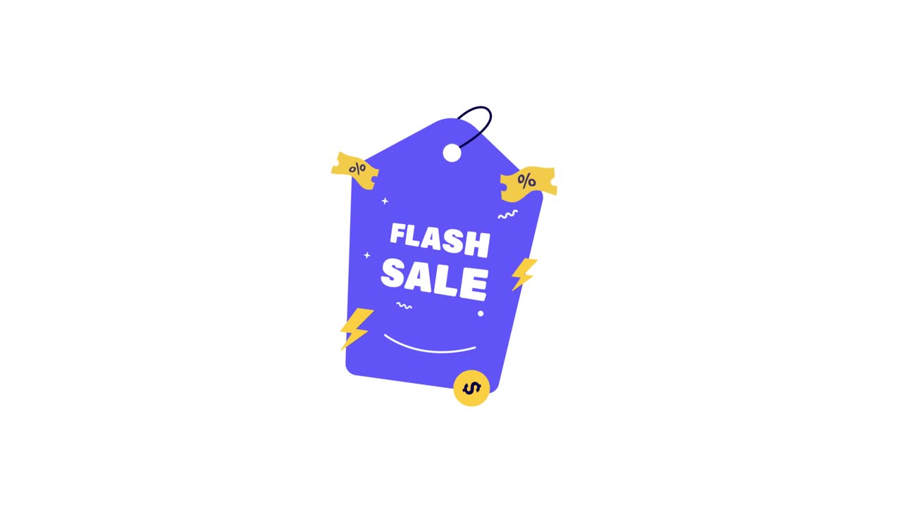 Etichetta animata per offerta lampo con simboli di sconto.