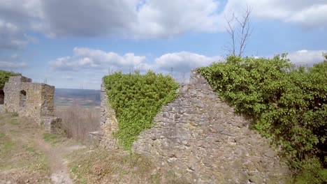 aerial view over a castle ruin