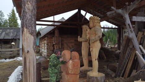 wood carving in a rural workshop