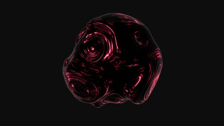 Futuristic and psychedelic black sphere with neon waves 1