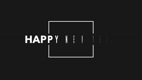 modern happy new year text in frame on black gradient