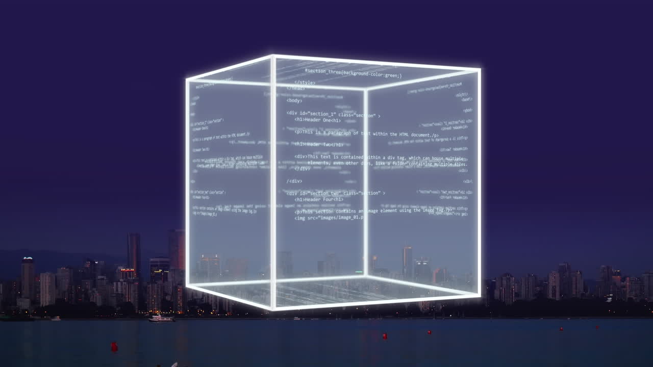 Animation of data processing over cityscape