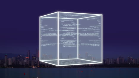 Animation of data processing over cityscape
