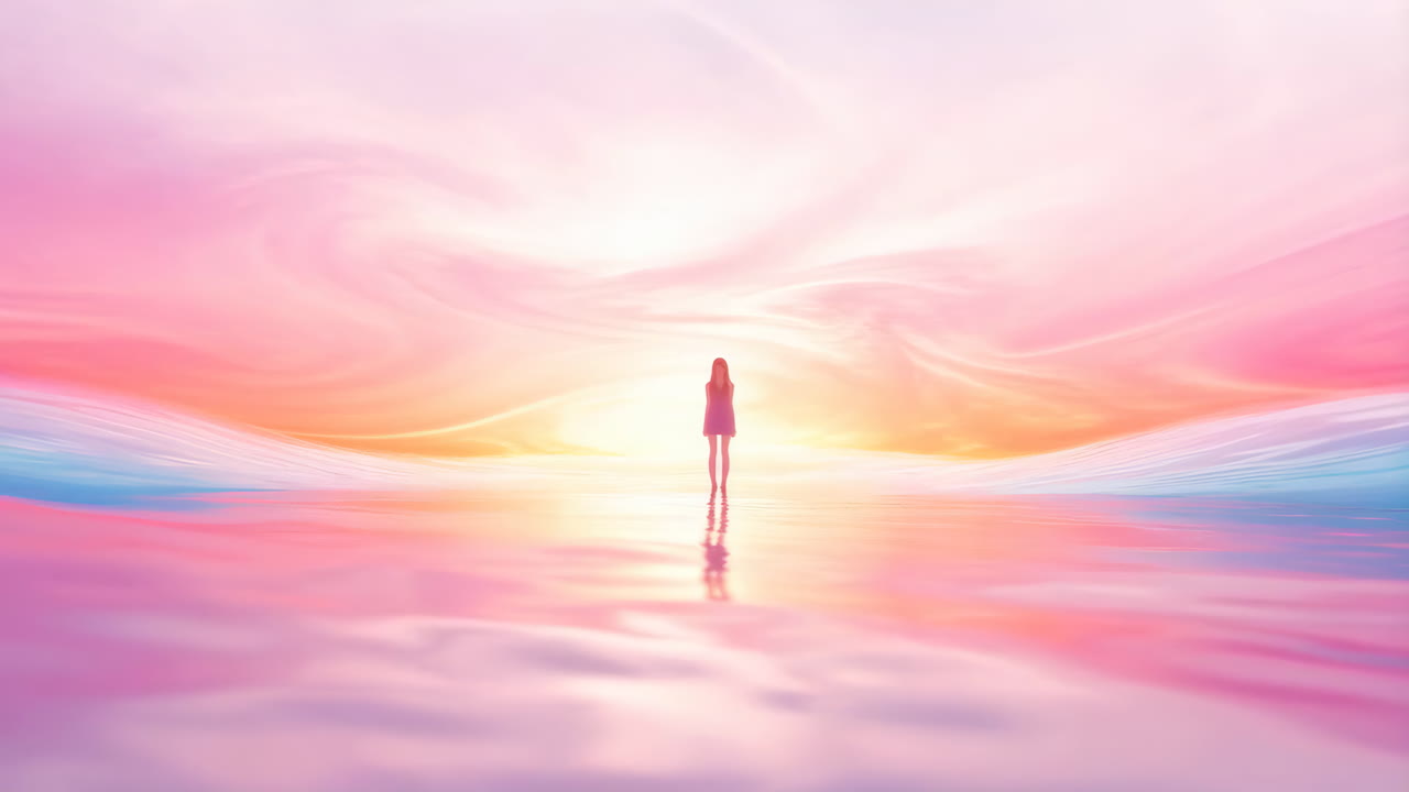 Solitary Figure in a Dreamlike Pastel Landscape