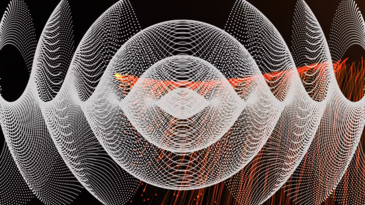 Animation of white and orange linear shapes moving over black background