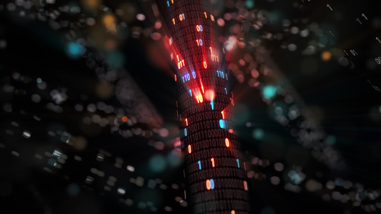 Abstract seamless red and blue hacking digital binary code matrix 01 background loop. Hacker, dark web, matrix, Digital data code in safety security technology concept.