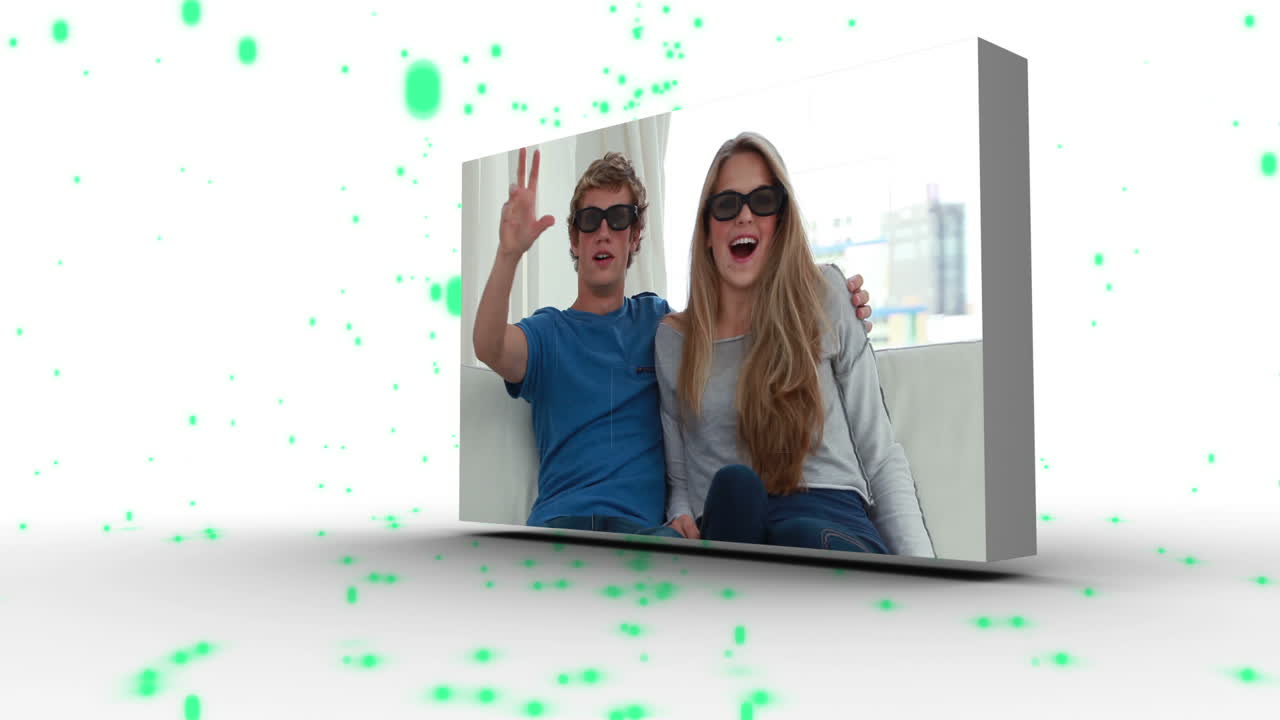 녹색 입자가 떨어지는 친구들의 몽타지