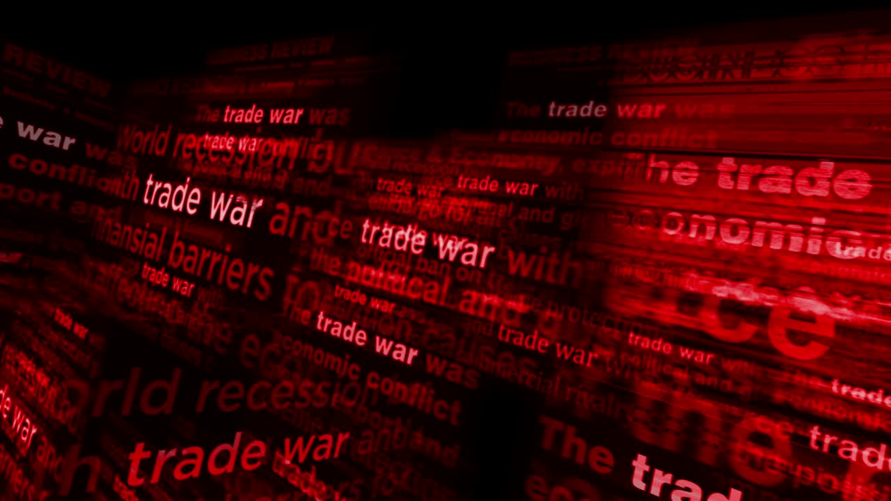 titulares de noticias medios con guerra comercial importación y exportación derechos pantallas en bucle sin costura