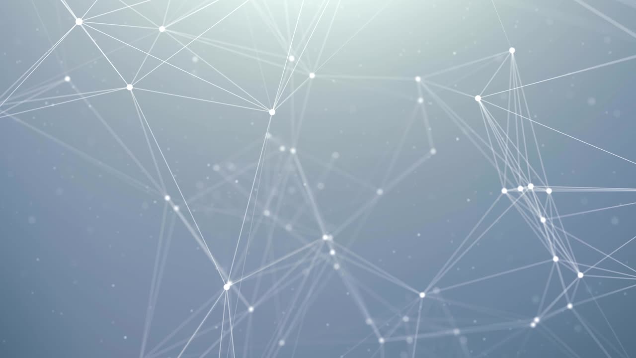 Abstract Digital Concept of Geometrical Figures: Polygon Plexus Fractals Moving, Connecting Themselves and with Particles. Triangular Technological Concept Seamless Loop Background Animation