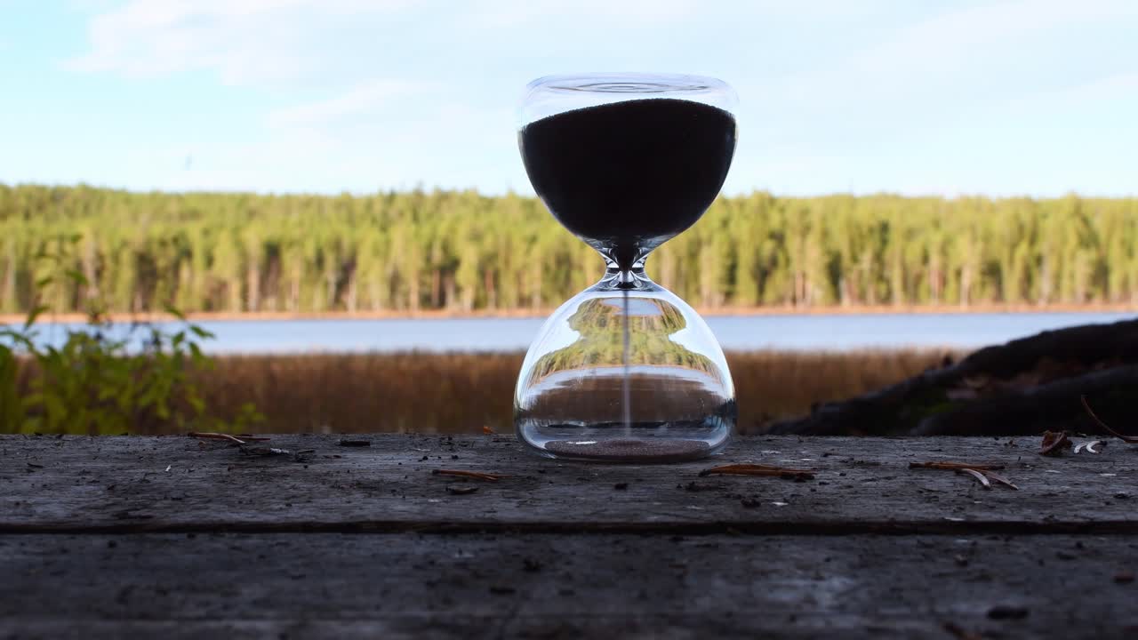 White male hand rotate hour glass