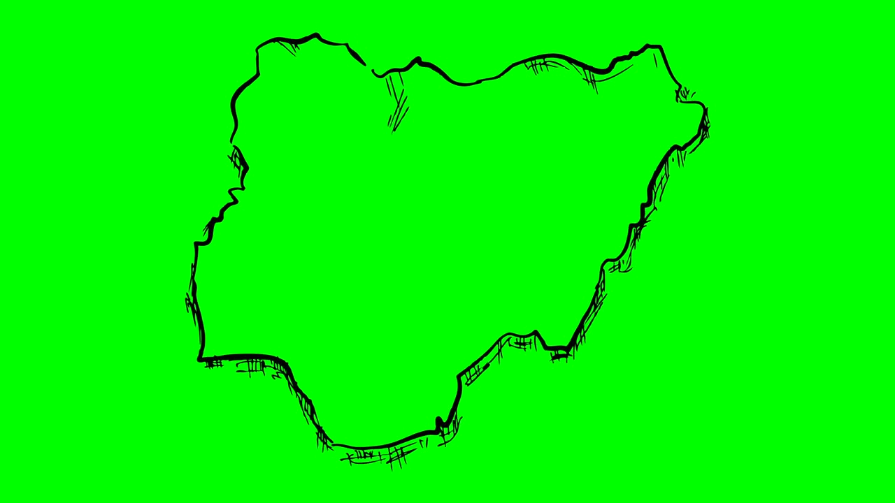 나이지리아는 녹색 화면에 윤 지도를 그리고 고립 된 화이트 보드입니다.