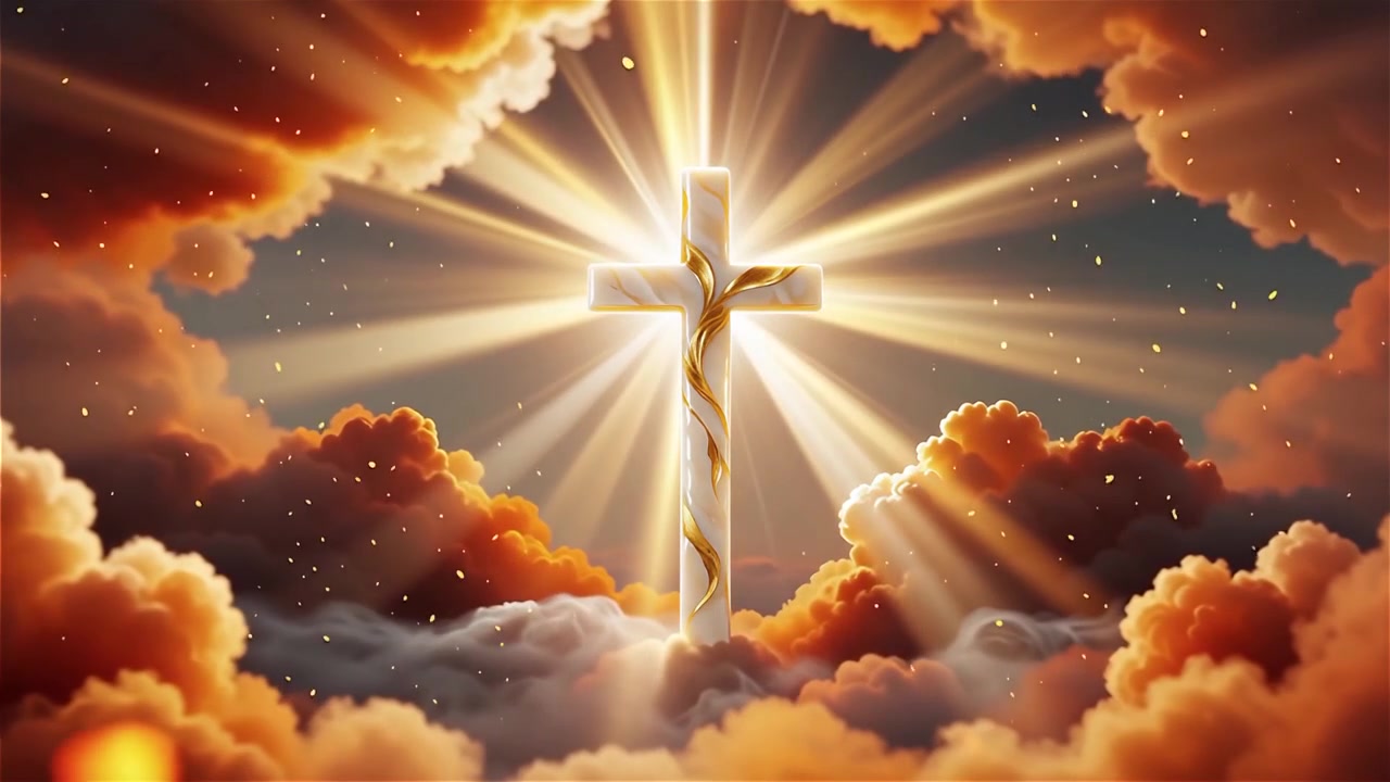 Croce Cristiana Luce Celestiale Sfondo per il Culto.