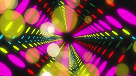 Animation-of-colourful-neon-spots-and-digital-tunnel-on-black-background