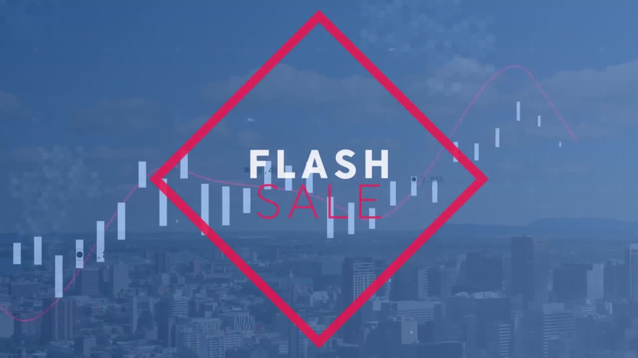 도시 풍경에 대한 플래시 판매 텍스트와 통계의 애니메이션