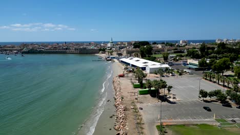 beautiful 4k panoramic drone video of the city of acre- northern israel during the summer