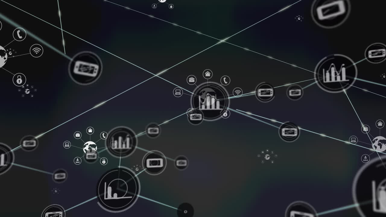 Animation af netværk af forbindelser på sort baggrund