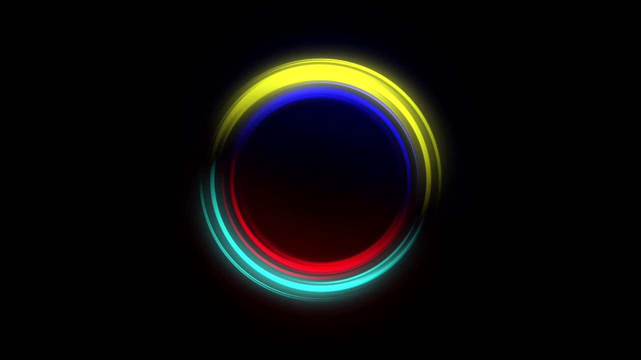 energía circular colorida animada sobre un fondo negro.