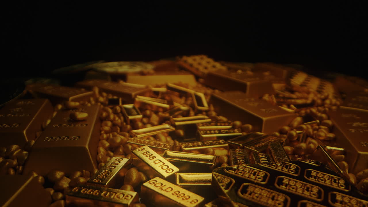 light on bank storage with gold ingot of different size piled safety from war or inflation