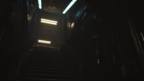 dark and futuristic staircase in an industrial building