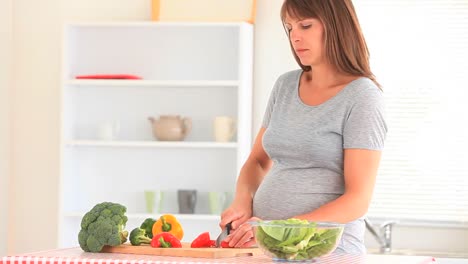 Mujer-Embarazada-Feliz-Cocinando