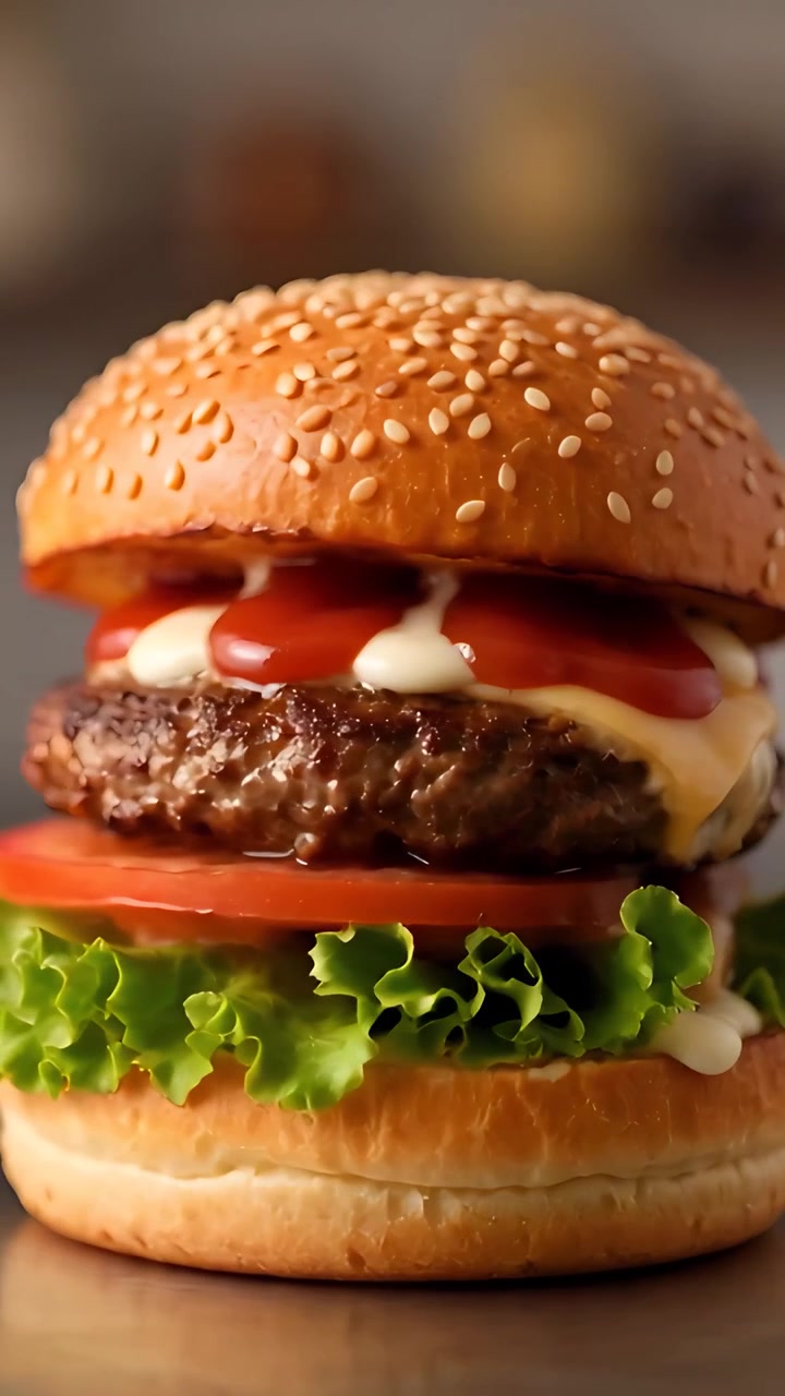 Hamburger Succoso Primo Piano Sfondo Bokeh 4K