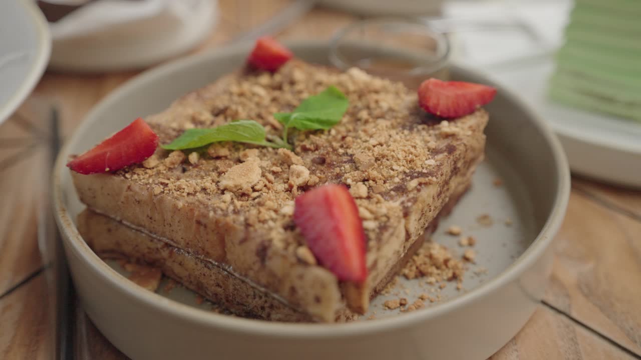 Delicious French Toast with Strawberries and Mint