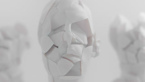 three crushed android heads on spikes in white space