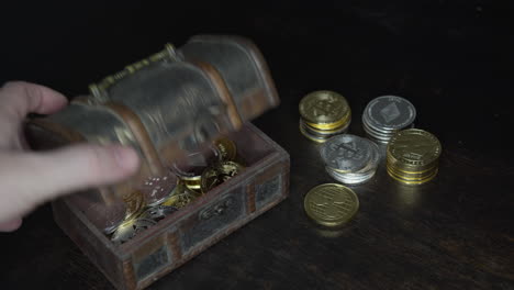 bitcoin, euro banknotes and golden btc coins on the treasure trove