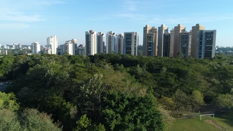 drone with forward movement passing very close to many trees with nature around in public park, sports, health, leisure, in 4k resolution