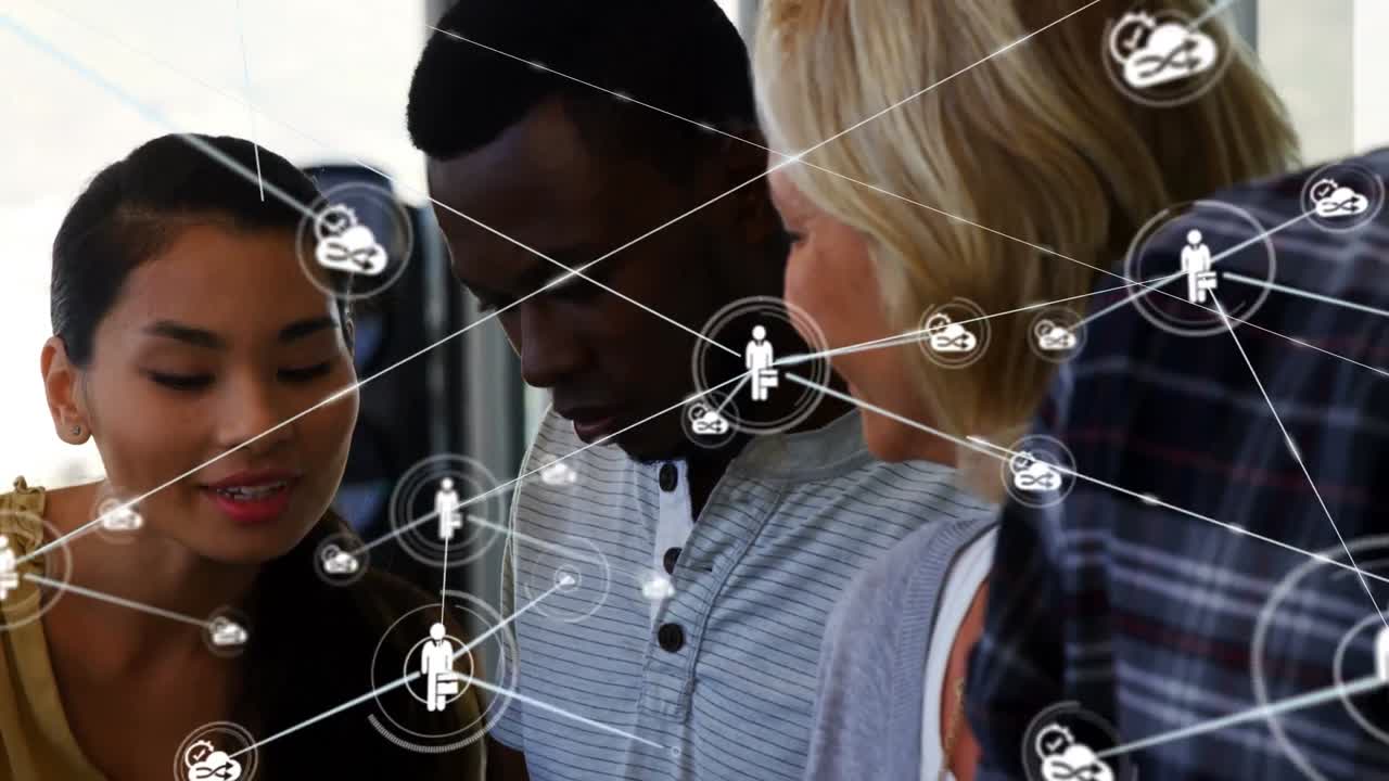 사무실에서 다양한 사업가들과의 연결 네트워크의 활성화