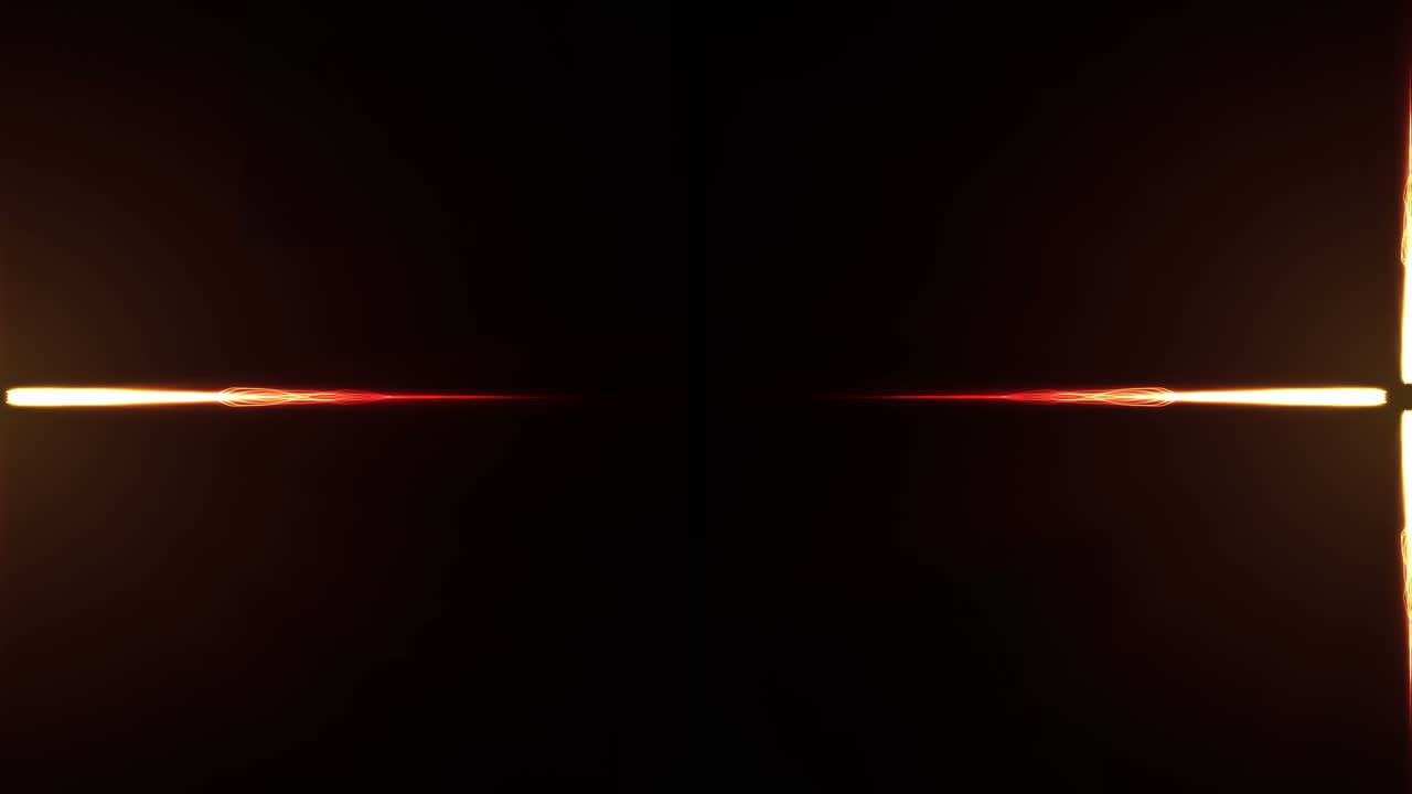 Animation of glowing orange energy current moving from centre in waves to left and right, on black