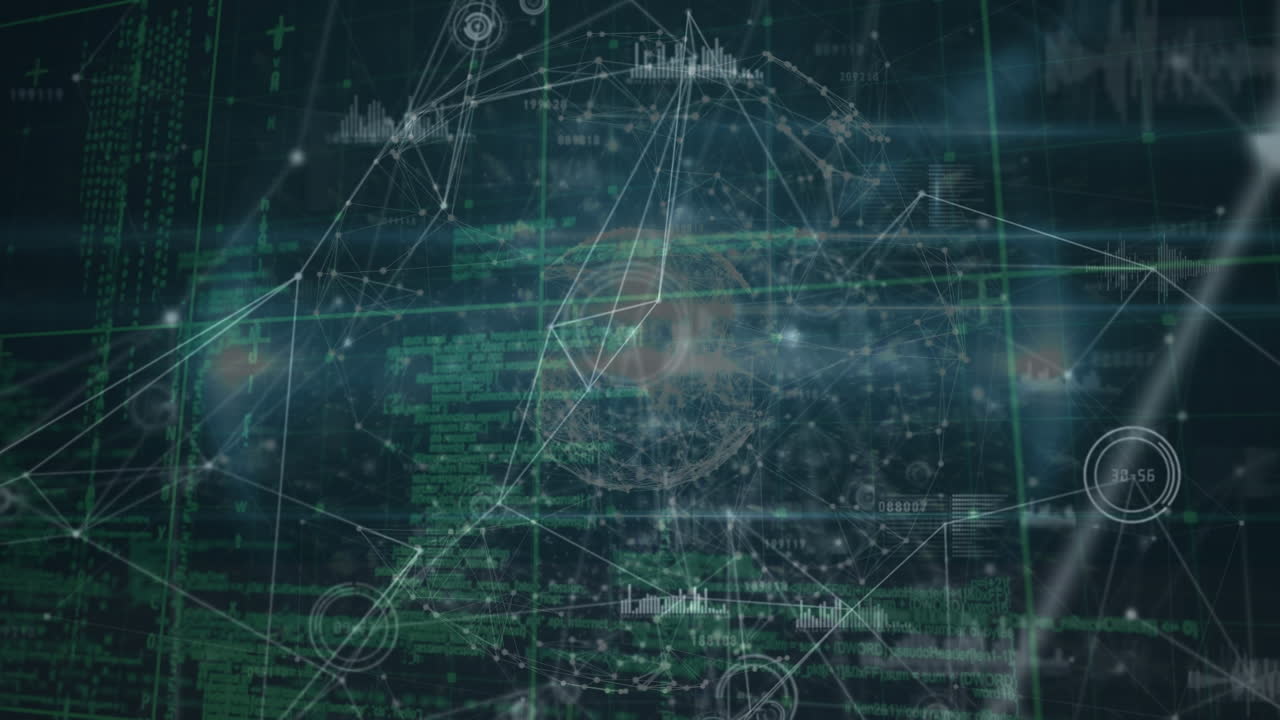 Animation of network of connections with statistics over grid