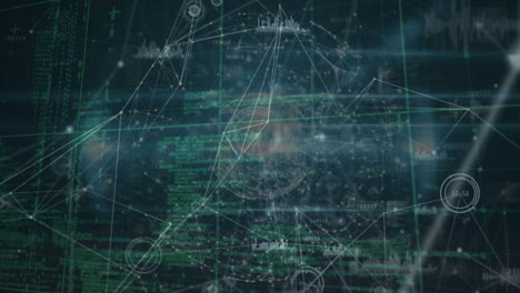 animation of network of connections with statistics over grid