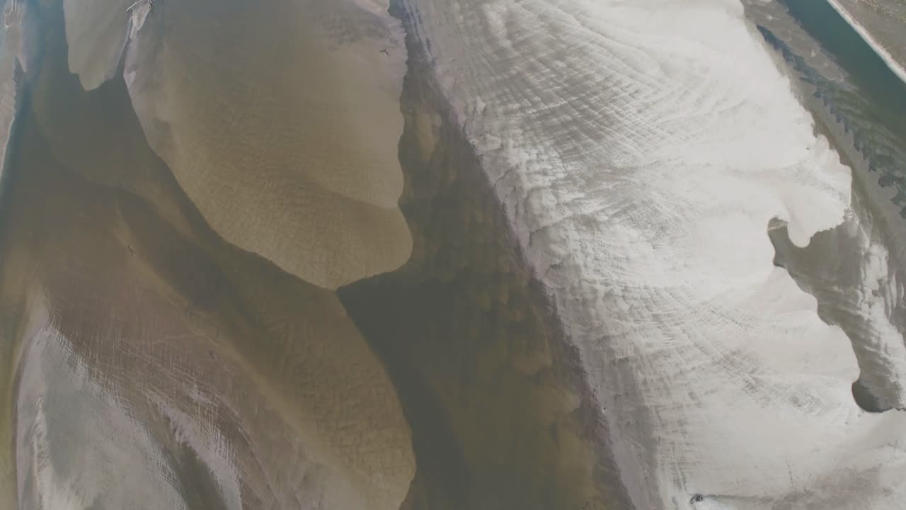 A view from above of the unusual shapes and patterns of sand dunes in the Vistula River, one of the last wild rivers in Europe