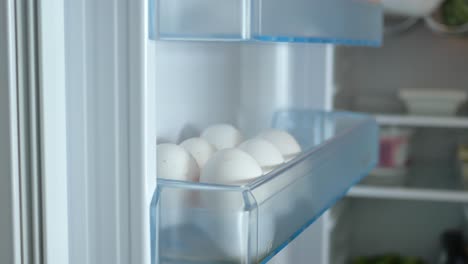 white eggs on the refrigerator shel
