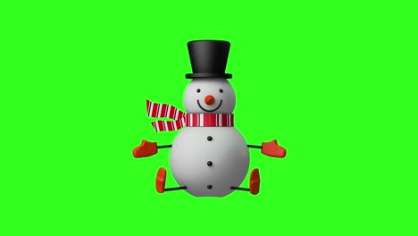 el hombre de nieve de navidad sonriente sentado y agitando las manos