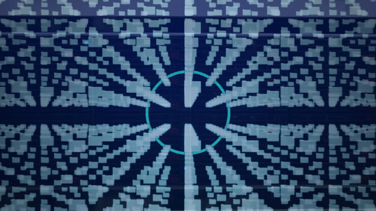 Animation of rows of folder icons, padlock and data processing over circuit board