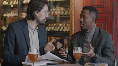 business meeting in a wine bar