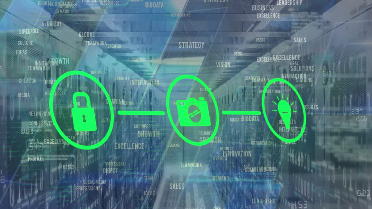 Animation of data processing over server room