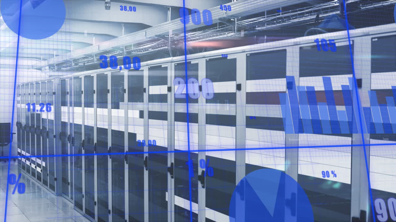 컴퓨터 서버를 통해 데이터 처리의 애니메이션