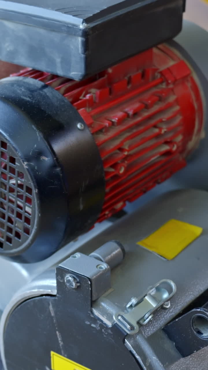 Detailed vertical close-up of a sanding machine designed for pine wood floor refinishing.