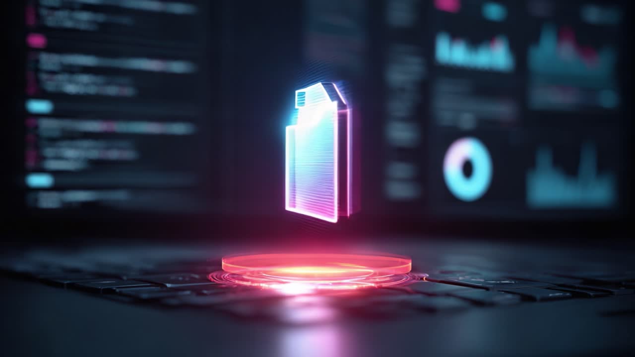 A Dynamic Visual Representation of a 3D Digital Folder Icon Hovering Above a Computer Keyboard, Symbolizing Cutting-Edge Data Management and Digital Storage Solutions