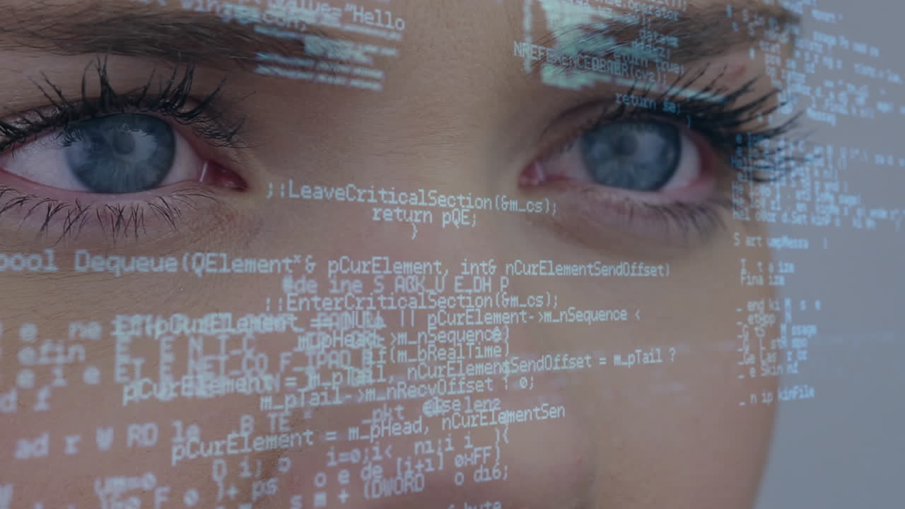 animación del procesamiento de datos sobre la mujer caucásica